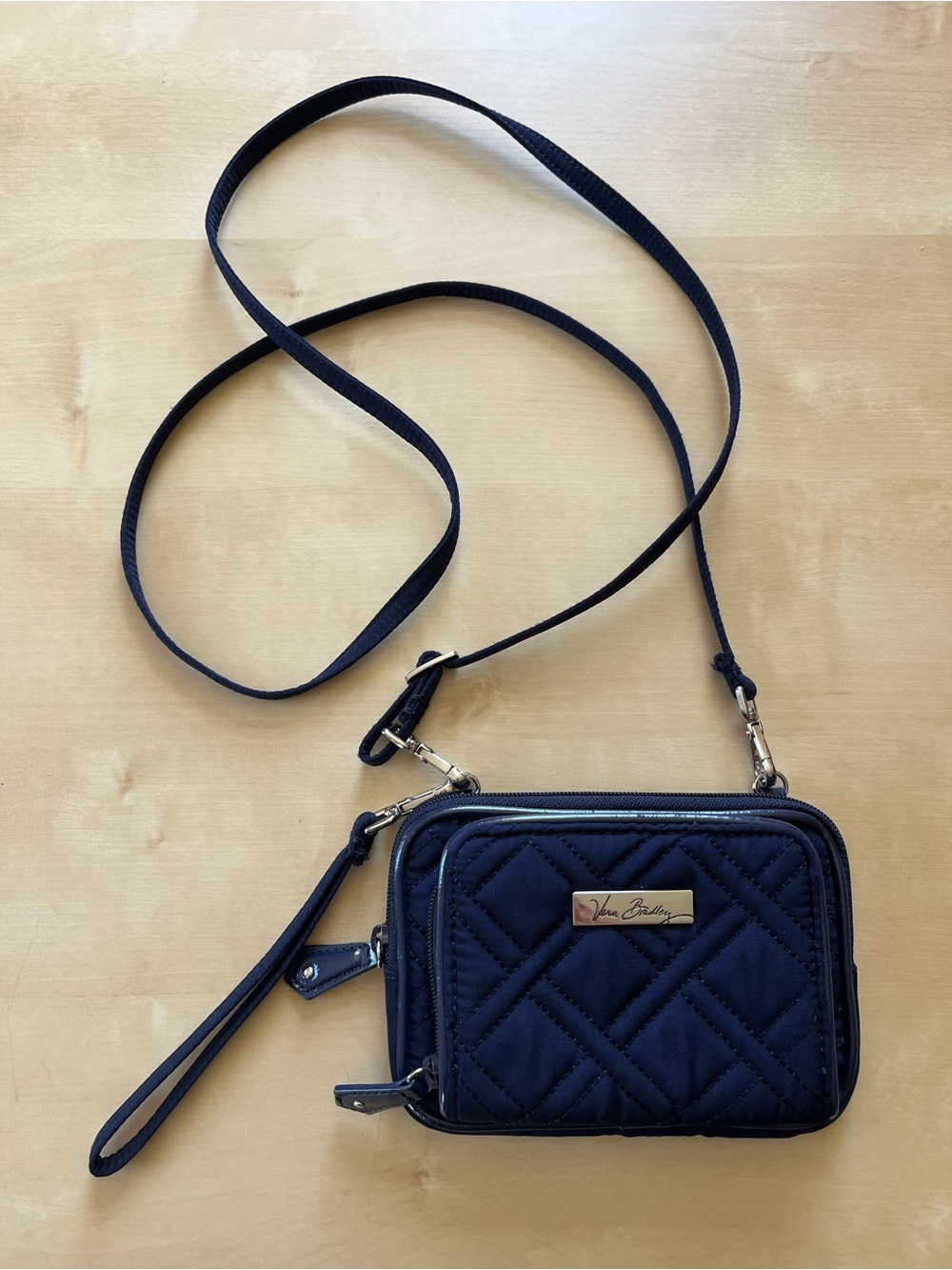 Vera Bradley On The Square Navy Quilted Crossbody Wallet crossbody/wrisley